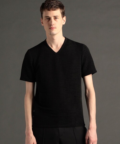 MONSIEUR NICOLE(ムッシュニコル)の「【canal deux Luxe】タックボーダー 半袖VネックTシャツ(Tシャツ/カットソー・メンズ・ブルー/ブラック・M/L/XL)」の1枚目の写真