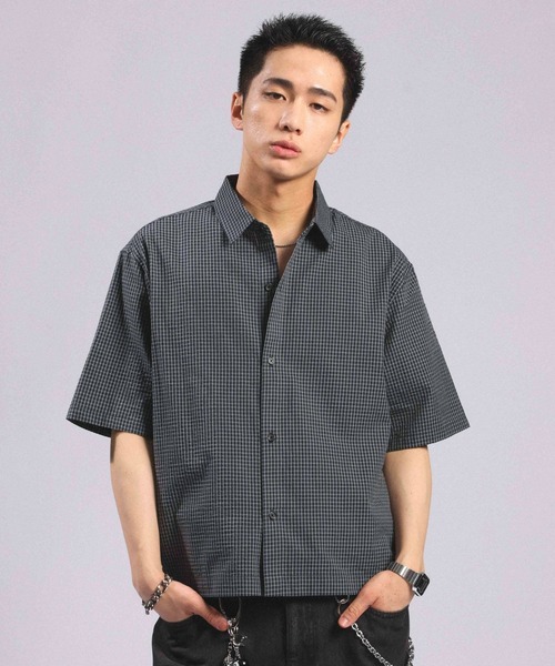 RAGEBLUE(レイジブルー)の「Mini Check Short Shirt/ミニチェック柄ショートシャツ(シャツ/ブラウス・メンズ・グリーン/ライトブルー/ネイビー・LARGE/MEDIUM)」の1枚目の写真
