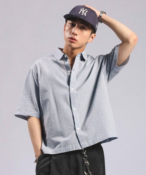 RAGEBLUE(レイジブルー)の「Mini Check Short Shirt/ミニチェック柄ショートシャツ(シャツ/ブラウス・メンズ・グリーン/ライトブルー/ネイビー・LARGE/MEDIUM)」の3枚目の写真