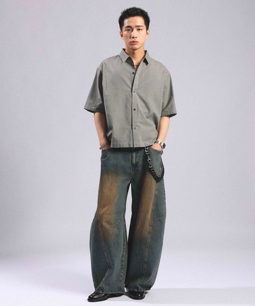 RAGEBLUE(レイジブルー)の「Mini Check Short Shirt/ミニチェック柄ショートシャツ(シャツ/ブラウス・メンズ・グリーン/ライトブルー/ネイビー・LARGE/MEDIUM)」の4枚目の写真