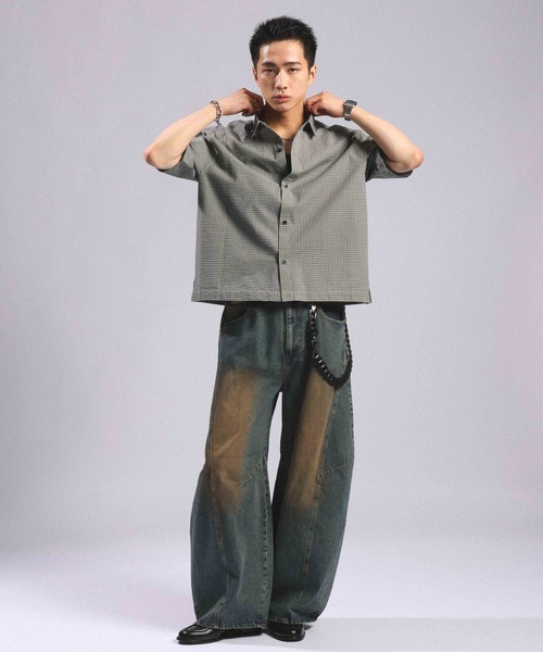RAGEBLUE(レイジブルー)の「Mini Check Short Shirt/ミニチェック柄ショートシャツ(シャツ/ブラウス・メンズ・グリーン/ライトブルー/ネイビー・LARGE/MEDIUM)」の5枚目の写真