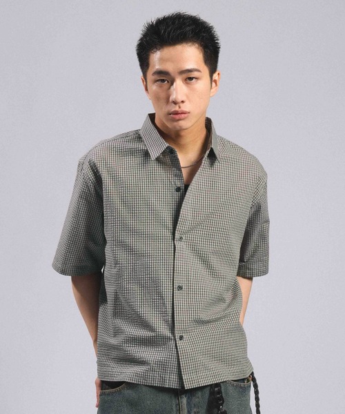 RAGEBLUE(レイジブルー)の「Mini Check Short Shirt/ミニチェック柄ショートシャツ(シャツ/ブラウス・メンズ・グリーン/ライトブルー/ネイビー・LARGE/MEDIUM)」の8枚目の写真