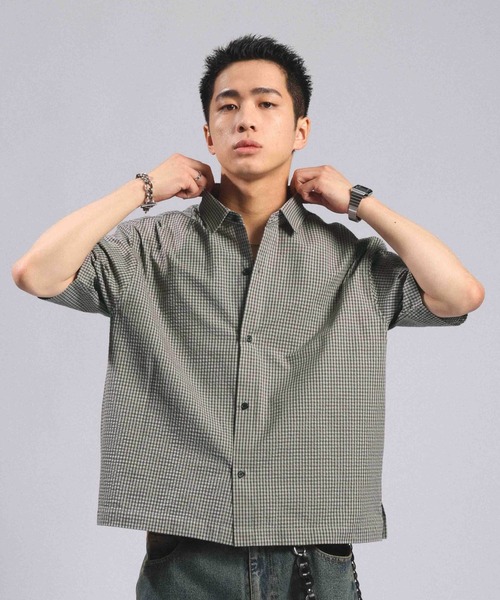 RAGEBLUE(レイジブルー)の「Mini Check Short Shirt/ミニチェック柄ショートシャツ(シャツ/ブラウス・メンズ・グリーン/ライトブルー/ネイビー・LARGE/MEDIUM)」の9枚目の写真