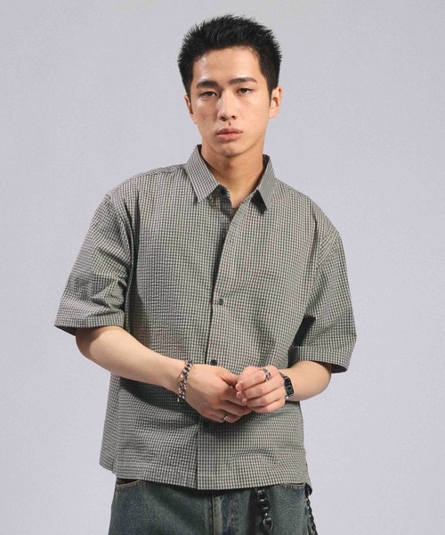 RAGEBLUE(レイジブルー)の「Mini Check Short Shirt/ミニチェック柄ショートシャツ(シャツ/ブラウス・メンズ・グリーン/ライトブルー/ネイビー・LARGE/MEDIUM)」の10枚目の写真