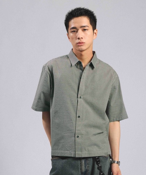 RAGEBLUE(レイジブルー)の「Mini Check Short Shirt/ミニチェック柄ショートシャツ(シャツ/ブラウス・メンズ・グリーン/ライトブルー/ネイビー・LARGE/MEDIUM)」の11枚目の写真