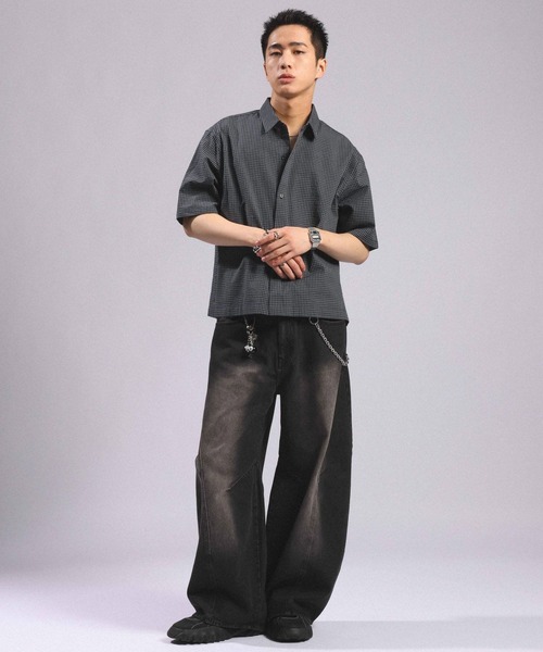 RAGEBLUE(レイジブルー)の「Mini Check Short Shirt/ミニチェック柄ショートシャツ(シャツ/ブラウス・メンズ・グリーン/ライトブルー/ネイビー・LARGE/MEDIUM)」の22枚目の写真