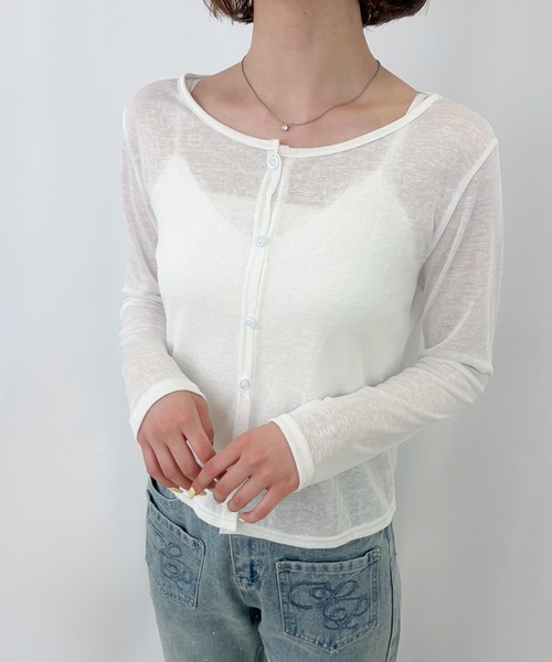 frunco(フランコ)の「【ZOZOTOWN限定】無地クルーネックシアーカーディガン(カーディガン/ボレロ・レディース・ホワイト/イエロー/アイボリー/ブルー・FREE)」の1枚目の写真