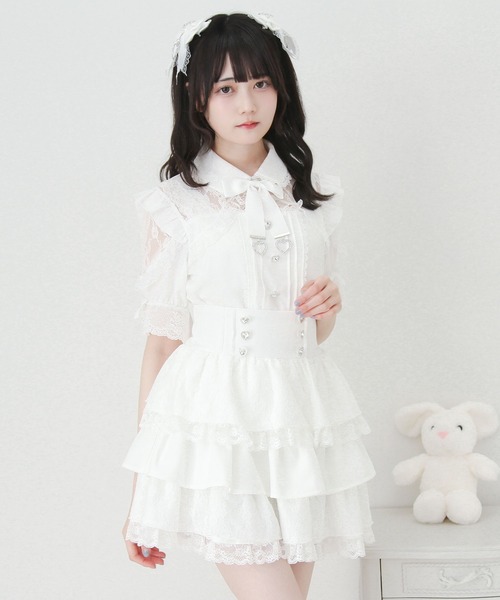 DearMyLove(ディアマイラブ)の「レースフリルハートビジューブラウス(シャツ/ブラウス・レディース・ブラック/ピンク/ホワイト・3L/LARGE/MEDIUM)」の5枚目の写真