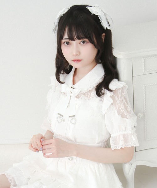 DearMyLove(ディアマイラブ)の「レースフリルハートビジューブラウス(シャツ/ブラウス・レディース・ブラック/ピンク/ホワイト・3L/LARGE/MEDIUM)」の6枚目の写真
