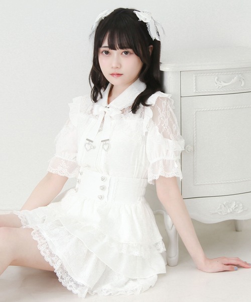 DearMyLove(ディアマイラブ)の「レースフリルハートビジューブラウス(シャツ/ブラウス・レディース・ブラック/ピンク/ホワイト・3L/LARGE/MEDIUM)」の7枚目の写真