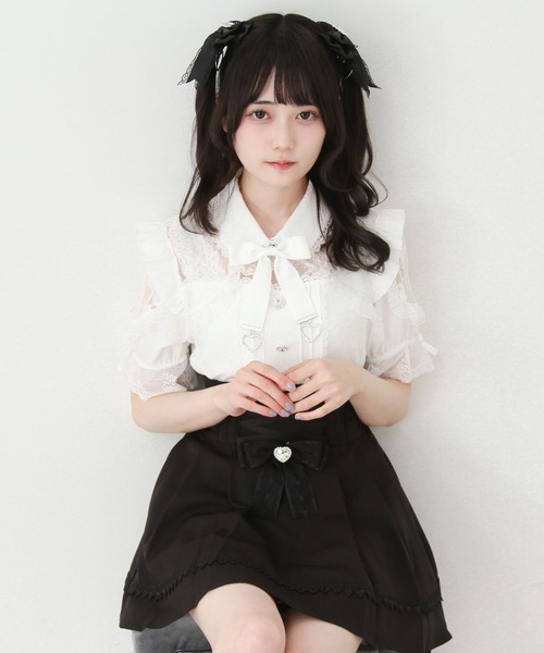 DearMyLove(ディアマイラブ)の「レースフリルハートビジューブラウス(シャツ/ブラウス・レディース・ブラック/ピンク/ホワイト・3L/LARGE/MEDIUM)」の8枚目の写真