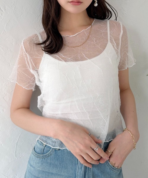 Rejoule(リジュール)の「ワッシャー メロウシアートップス(Tシャツ/カットソー・レディース・ベージュ/ブラック/ホワイト・FREE)」の4枚目の写真