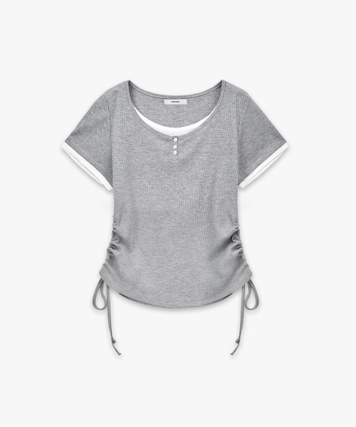 MONGDOL(モンドル)の「ヘンリーネックレイヤード半袖TシャツグレーMDTS097GRAY(Tシャツ/カットソー・レディース・その他・F)」の6枚目の写真