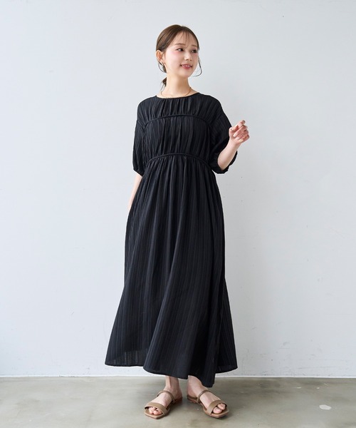mil(ミル)の「ダブル切替え シャーリング ワンピース 【587212】(ワンピース・レディース・ブラック/テラコッタ/チャコールグレー・XS/S)」の4枚目の写真