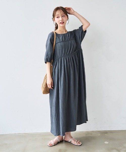 mil(ミル)の「ダブル切替え シャーリング ワンピース 【587212】(ワンピース・レディース・ブラック/テラコッタ/チャコールグレー・XS/S)」の12枚目の写真