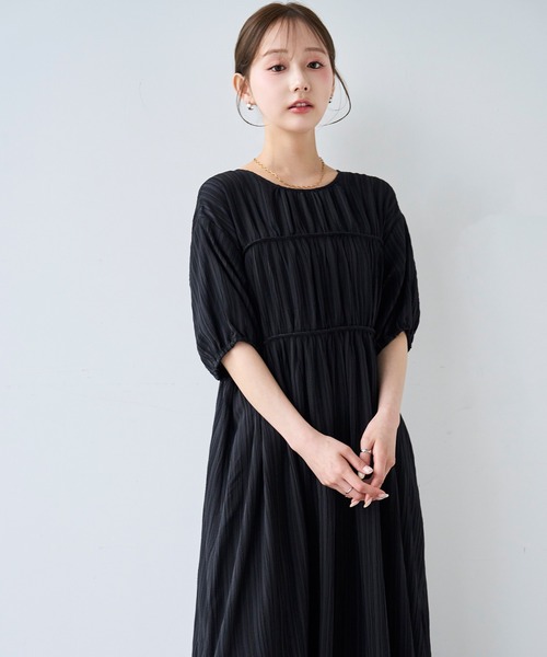 mil(ミル)の「ダブル切替え シャーリング ワンピース 【587212】(ワンピース・レディース・ブラック/テラコッタ/チャコールグレー・XS/S)」の6枚目の写真