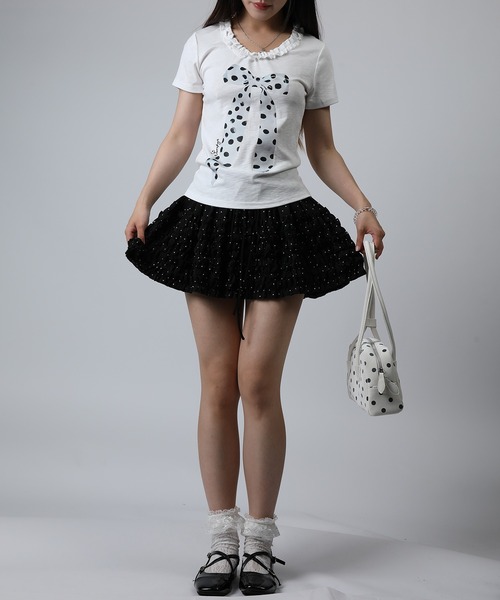 HOOK(フック)の「HOOK for girls ドットリボンプリント × フリルネック ガーリーT (SS)(Tシャツ/カットソー・レディース・ホワイト/グレー/ピンク・FREE)」の20枚目の写真