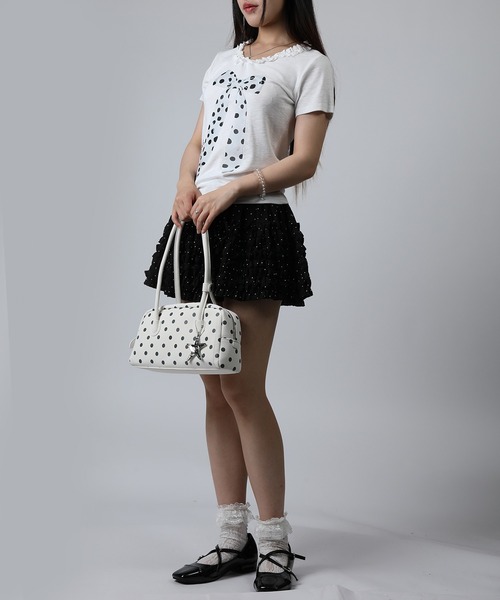 HOOK(フック)の「HOOK for girls ドットリボンプリント × フリルネック ガーリーT (SS)(Tシャツ/カットソー・レディース・ホワイト/グレー/ピンク・FREE)」の21枚目の写真