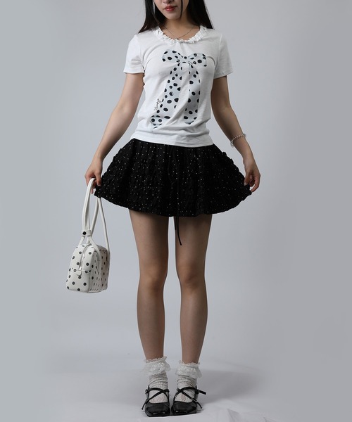 HOOK(フック)の「HOOK for girls ドットリボンプリント × フリルネック ガーリーT (SS)(Tシャツ/カットソー・レディース・ホワイト/グレー/ピンク・FREE)」の22枚目の写真