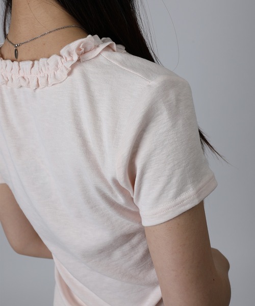 HOOK(フック)の「HOOK for girls ドットリボンプリント × フリルネック ガーリーT (SS)(Tシャツ/カットソー・レディース・ホワイト/グレー/ピンク・FREE)」の12枚目の写真