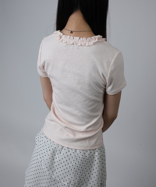 HOOK(フック)の「HOOK for girls ドットリボンプリント × フリルネック ガーリーT (SS)(Tシャツ/カットソー・レディース・ホワイト/グレー/ピンク・FREE)」の13枚目の写真