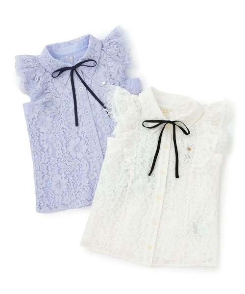 kate spade new york kids(ケイトスペードニューヨーク)の「レースラッフルスリーブブラウス(シャツ/ブラウス・キッズ・サックスブルー/オフホワイト・120cm/130cm/140cm/150cm/160cm)」の10枚目の写真