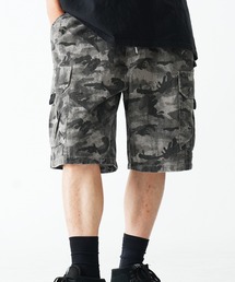 Beno | 迷彩 カモ柄 ワイドカーゴショートパンツ / カモフラ ミリタリー ハーフパンツ メンズ Camo Wide Cargo Shorts(その他パンツ)