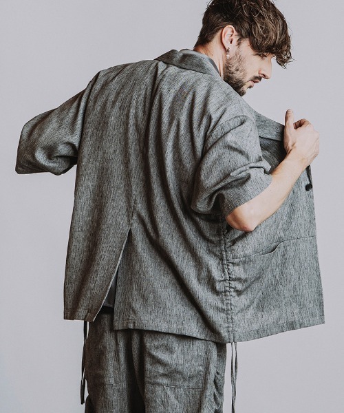 NO ID.(ノーアイディ)の「mj11634-ドローストリングスハーフスリーブ1B-JKT ジャケット(858006-496J)(テーラードジャケット・メンズ・ダークグレー/ブラック/グレー・ONE SIZE)」の5枚目の写真