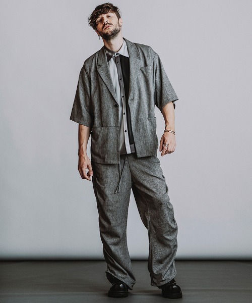 NO ID.(ノーアイディ)の「mj11634-ドローストリングスハーフスリーブ1B-JKT ジャケット(858006-496J)(テーラードジャケット・メンズ・ダークグレー/ブラック/グレー・ONE SIZE)」の6枚目の写真