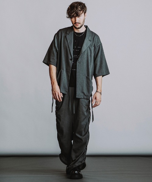 NO ID.(ノーアイディ)の「mj11634-ドローストリングスハーフスリーブ1B-JKT ジャケット(858006-496J)(テーラードジャケット・メンズ・ダークグレー/ブラック/グレー・ONE SIZE)」の10枚目の写真