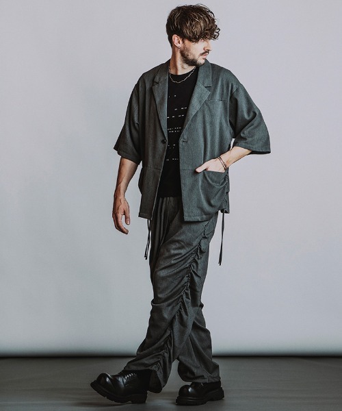 NO ID.(ノーアイディ)の「mj11634-ドローストリングスハーフスリーブ1B-JKT ジャケット(858006-496J)(テーラードジャケット・メンズ・ダークグレー/ブラック/グレー・ONE SIZE)」の11枚目の写真