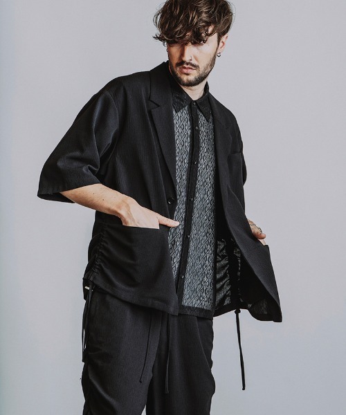 NO ID.(ノーアイディ)の「mj11634-ドローストリングスハーフスリーブ1B-JKT ジャケット(858006-496J)(テーラードジャケット・メンズ・ダークグレー/ブラック/グレー・ONE SIZE)」の12枚目の写真