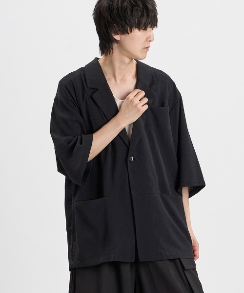 NO ID.(ノーアイディ)の「mj11634-ドローストリングスハーフスリーブ1B-JKT ジャケット(858006-496J)(テーラードジャケット・メンズ・ダークグレー/ブラック/グレー・ONE SIZE)」の16枚目の写真