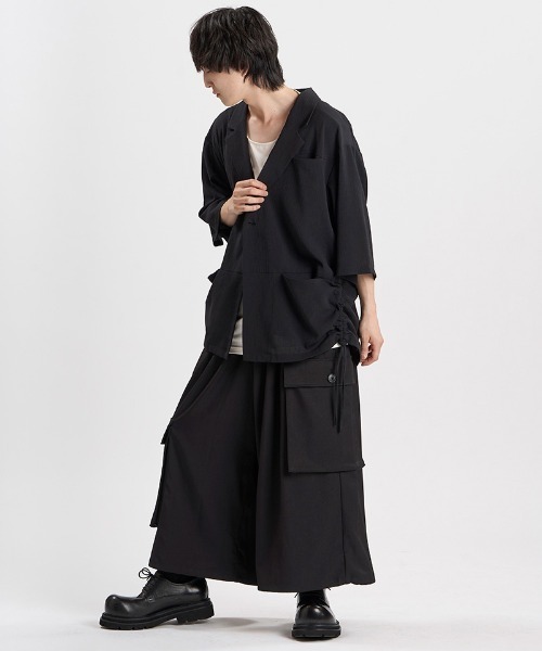NO ID.(ノーアイディ)の「mj11634-ドローストリングスハーフスリーブ1B-JKT ジャケット(858006-496J)(テーラードジャケット・メンズ・ダークグレー/ブラック/グレー・ONE SIZE)」の18枚目の写真