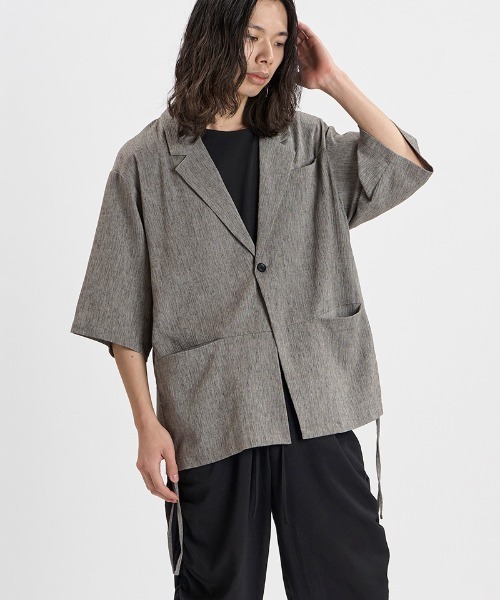 NO ID.(ノーアイディ)の「mj11634-ドローストリングスハーフスリーブ1B-JKT ジャケット(858006-496J)(テーラードジャケット・メンズ・ダークグレー/ブラック/グレー・ONE SIZE)」の19枚目の写真