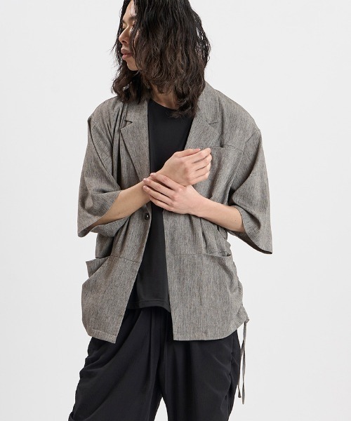 NO ID.(ノーアイディ)の「mj11634-ドローストリングスハーフスリーブ1B-JKT ジャケット(858006-496J)(テーラードジャケット・メンズ・ダークグレー/ブラック/グレー・ONE SIZE)」の20枚目の写真
