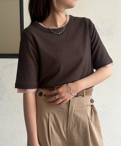 Chez toi（シェトワ）の「重ねSETシアーテレコカットソー（Tシャツ/カットソー・レディース・チャコールグレー/イエロー/ブラック・FREE）」の3枚目の写真