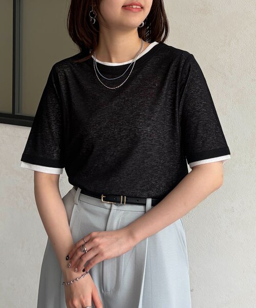 Chez toi（シェトワ）の「重ねSETシアーテレコカットソー（Tシャツ/カットソー・レディース・チャコールグレー/イエロー/ブラック・FREE）」の5枚目の写真