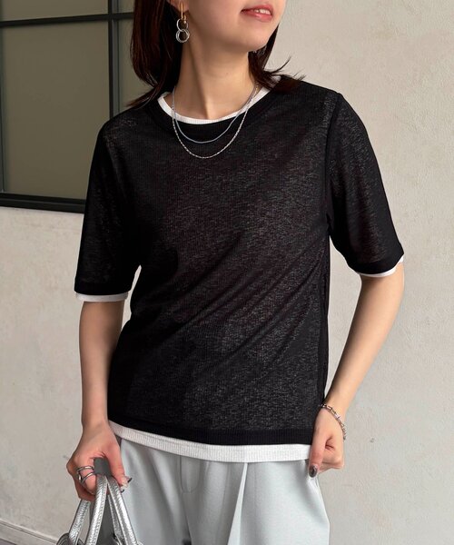 Chez toi（シェトワ）の「重ねSETシアーテレコカットソー（Tシャツ/カットソー・レディース・チャコールグレー/イエロー/ブラック・FREE）」の6枚目の写真