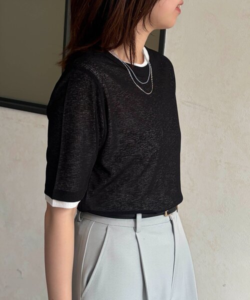 Chez toi（シェトワ）の「重ねSETシアーテレコカットソー（Tシャツ/カットソー・レディース・チャコールグレー/イエロー/ブラック・FREE）」の7枚目の写真