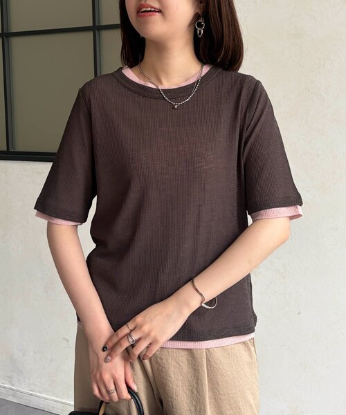 Chez toi（シェトワ）の「重ねSETシアーテレコカットソー（Tシャツ/カットソー・レディース・チャコールグレー/イエロー/ブラック・FREE）」の14枚目の写真