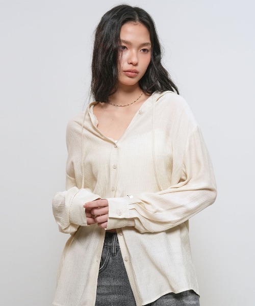 GENERAL IDEA(ジェネラルアイデア)の「【GENERAL IDEA】ルーズフィットリンクルフーディシャツ / LOOSE FIT WRINKLE HOODIE SHIRT(シャツ/ブラウス・レディース・スカイブルー/ブラック/ライトベージュ・L/M/S)」の12枚目の写真