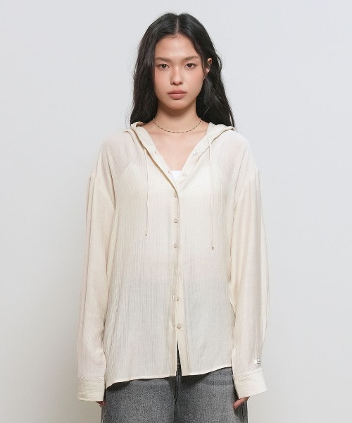 GENERAL IDEA(ジェネラルアイデア)の「【GENERAL IDEA】ルーズフィットリンクルフーディシャツ / LOOSE FIT WRINKLE HOODIE SHIRT(シャツ/ブラウス・レディース・スカイブルー/ブラック/ライトベージュ・L/M/S)」の13枚目の写真