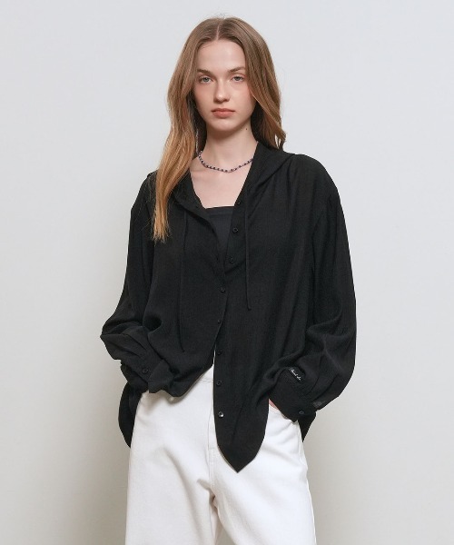 GENERAL IDEA(ジェネラルアイデア)の「【GENERAL IDEA】ルーズフィットリンクルフーディシャツ / LOOSE FIT WRINKLE HOODIE SHIRT(シャツ/ブラウス・レディース・スカイブルー/ブラック/ライトベージュ・L/M/S)」の4枚目の写真