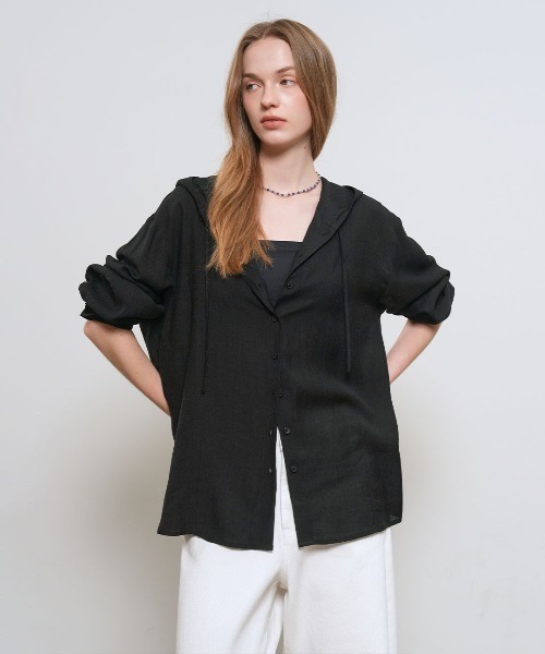 GENERAL IDEA(ジェネラルアイデア)の「【GENERAL IDEA】ルーズフィットリンクルフーディシャツ / LOOSE FIT WRINKLE HOODIE SHIRT(シャツ/ブラウス・レディース・スカイブルー/ブラック/ライトベージュ・L/M/S)」の5枚目の写真