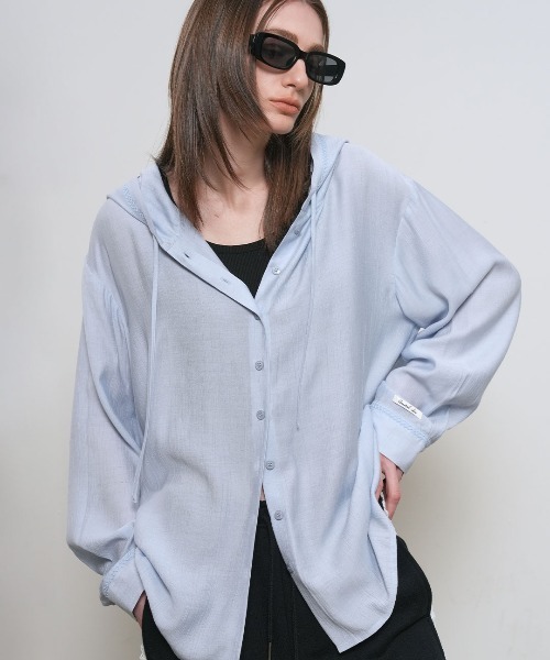 GENERAL IDEA(ジェネラルアイデア)の「【GENERAL IDEA】ルーズフィットリンクルフーディシャツ / LOOSE FIT WRINKLE HOODIE SHIRT(シャツ/ブラウス・レディース・スカイブルー/ブラック/ライトベージュ・L/M/S)」の19枚目の写真
