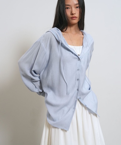GENERAL IDEA(ジェネラルアイデア)の「【GENERAL IDEA】ルーズフィットリンクルフーディシャツ / LOOSE FIT WRINKLE HOODIE SHIRT(シャツ/ブラウス・レディース・スカイブルー/ブラック/ライトベージュ・L/M/S)」の21枚目の写真