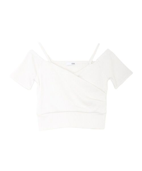 GYDA(ジェイダ)の「ラメテレコハーフスリーブカシュクールオフショルショートトップス(Tシャツ/カットソー・レディース・ブラック/オフホワイト/グレー・FREE)」の12枚目の写真