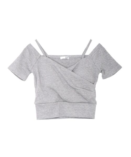 GYDA(ジェイダ)の「ラメテレコハーフスリーブカシュクールオフショルショートトップス(Tシャツ/カットソー・レディース・ブラック/オフホワイト/グレー・FREE)」の13枚目の写真