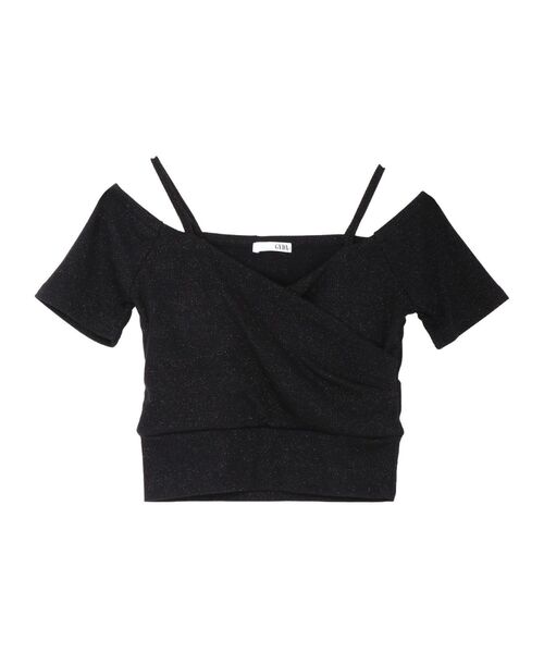 GYDA(ジェイダ)の「ラメテレコハーフスリーブカシュクールオフショルショートトップス(Tシャツ/カットソー・レディース・ブラック/オフホワイト/グレー・FREE)」の14枚目の写真
